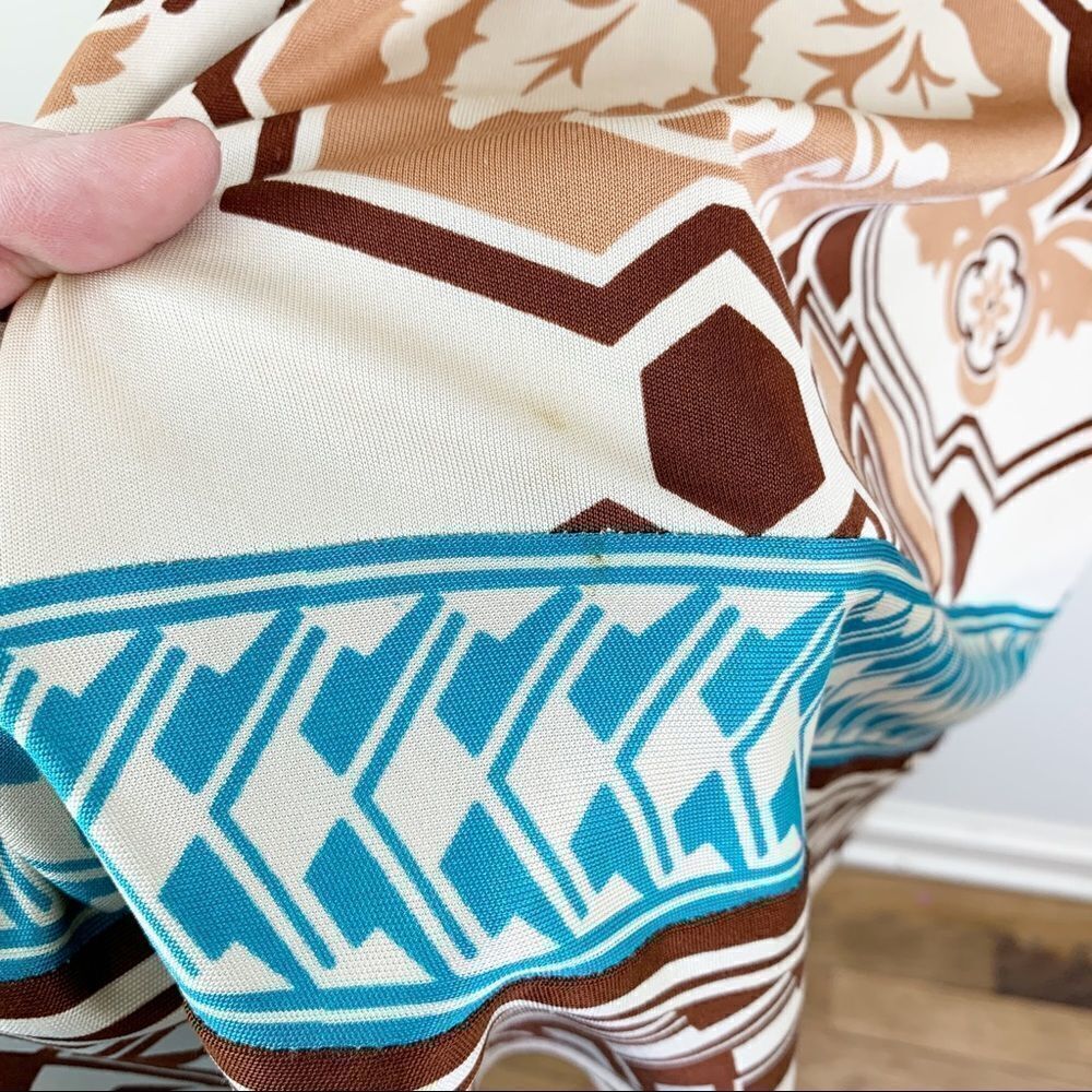 Hale Bob Multicolor Brown/White/Turquoise Geo Print Sleeveless Silk Dress Boho - Picture 10 of 12